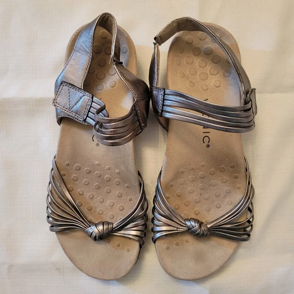 Vionic 9 Sandals Pewter Metallic Strappy Leather Orthotic TALULAH Summer Glam